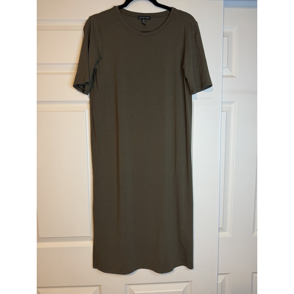 Eileen Fisher Jersey Luxe Buttery Soft Midi Dress Moss Green Capsule